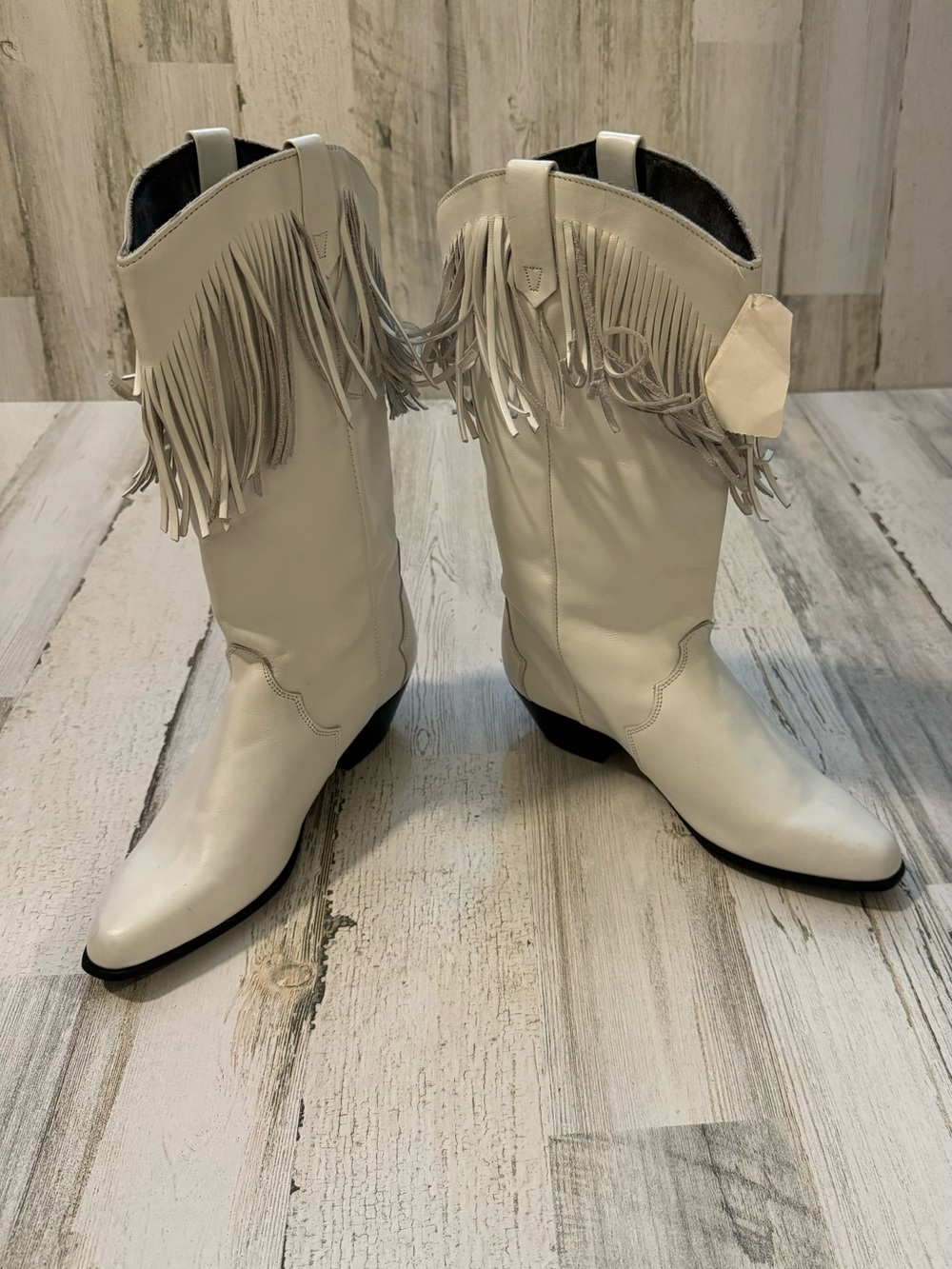 Santa Fe Boot Co. Vintage Leather White Fringe Pull On Boots 7.5